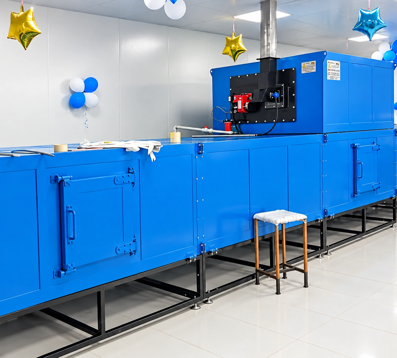 Paint curing oven and conveyor at the Comptech plant
