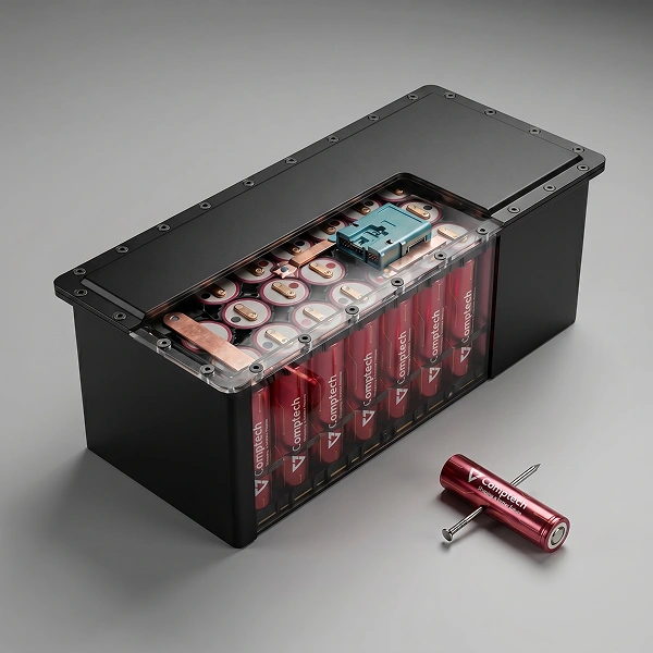 Battery packs on the line at Comptech's in-house LFP battery plant